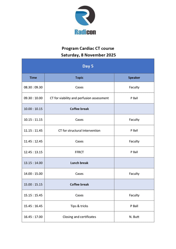 4th Hands-on Advanced Cardiovascular CT Angiogram Course towards Level 2 Cardiac CT, 04 - 08 November 2025