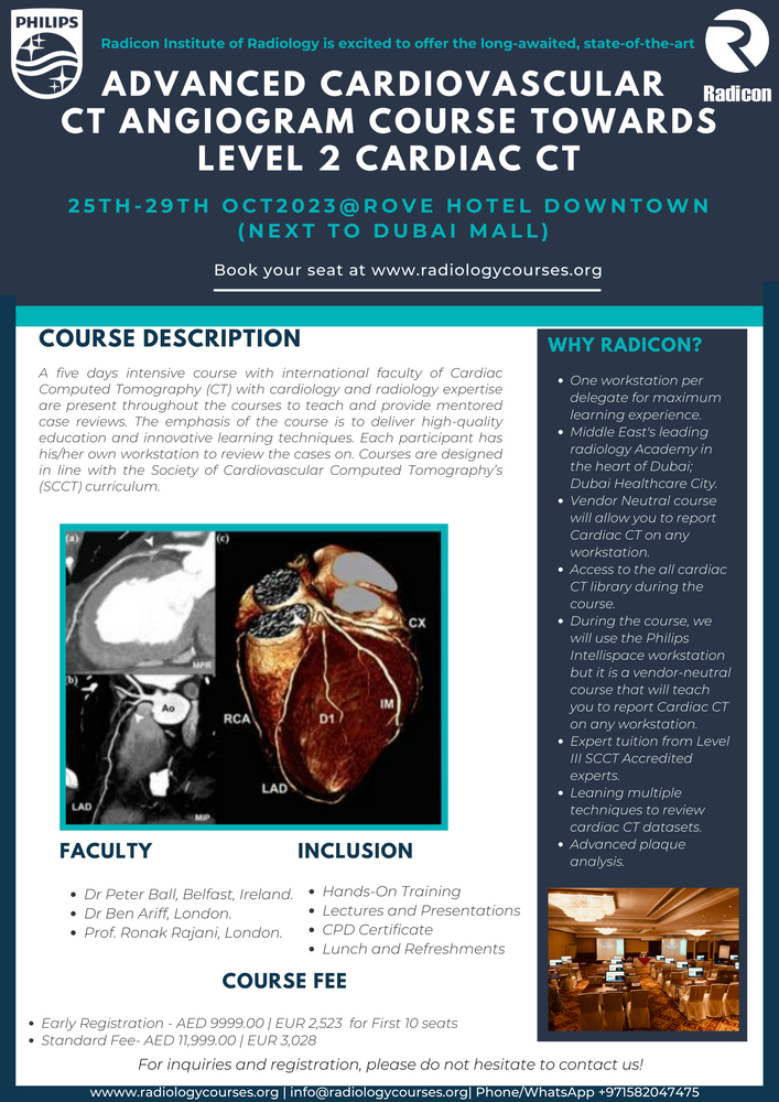 Hands-on Advanced Cardiovascular CT Angiogram Course towards Level 2 Cardiac CT, 25th - 29th October 2023